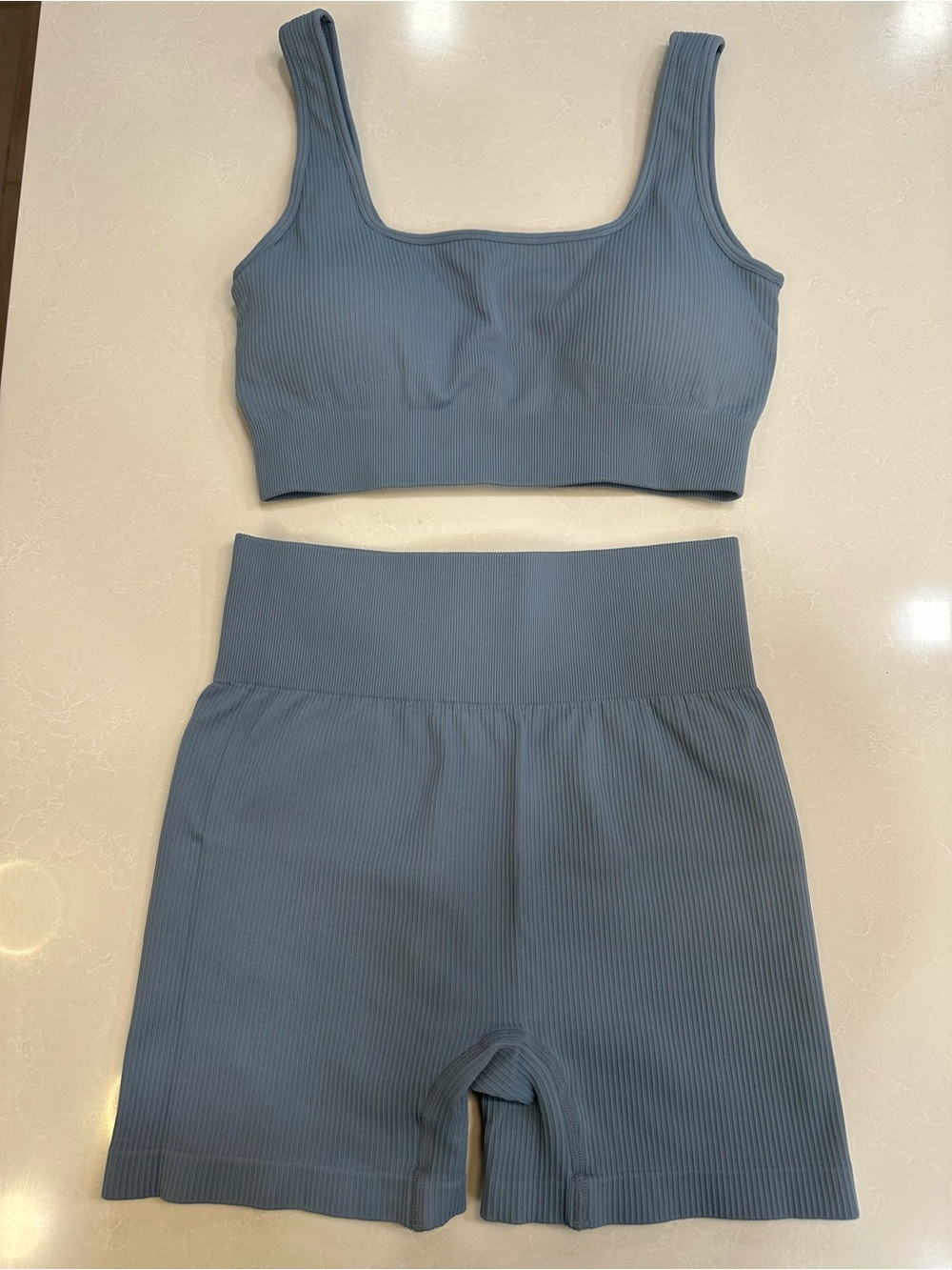 Ribbed Two-Piece Active Set in Dusty Blue